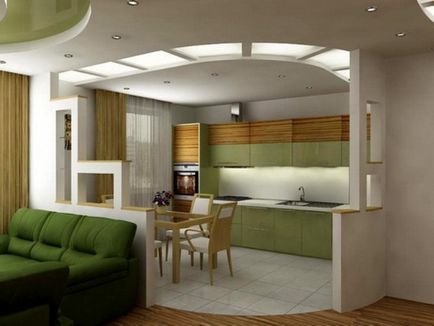 Дизайнът на кухнята в хола - как да се украсяват, снимка кухня, живеещи в интериора, мебелната фабрика - Dynasty