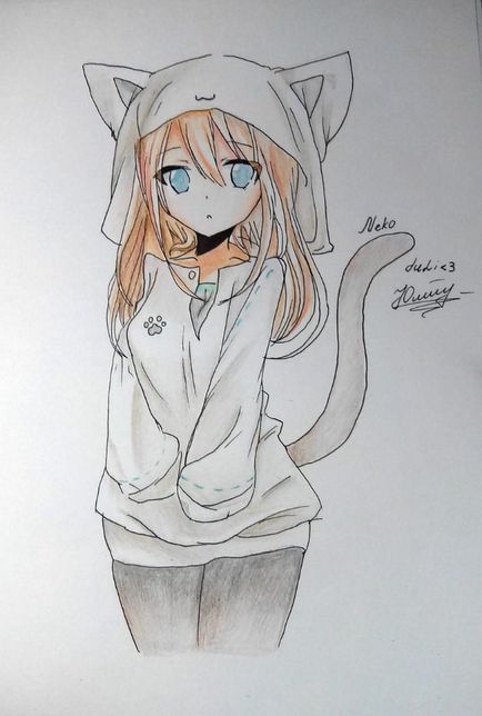 Как да рисуват аниме момиче-котка в предния капак