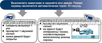 Режимът на защита аларма - определяне на автоаларми диалоговия Starline B9