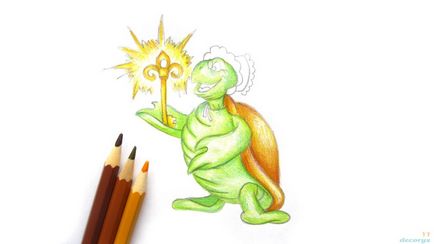 Як намалювати черепаху Тортилли поетапно кольоровими олівцями