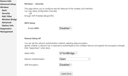 Configurarea podului wireless pe qdsl-1040wu