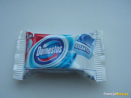 Részletek a cserélhető egység fertőtlenítésére WC Domestos Atlantic 3 in 1 blokk higiénikus Domestos