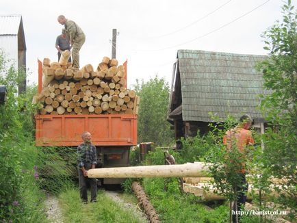 Descărcarea de bușteni, construirea unei băi