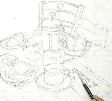 Desenează o viață de mâncare de acuarelă de cafea și croissante - o lecție pas cu pas, desenează-te