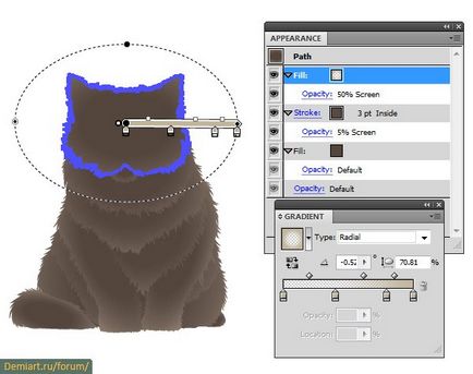 Döntetlen az Illustrator bolyhos macska alapján színátmenetek és ecset