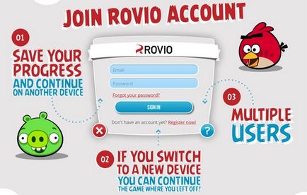Rovio fiók ( «felhő” játék adatszinkronizálás) Rovio számla