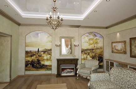 Freskók a falon a belső a konyha, nappali, hálószoba és fotó ötletek