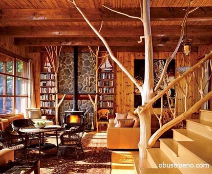 Interiorul casei din lemn cu imitație de lemn pentru interior (interior) Interiorul casei de pe fasciculul cu lemn imitativ pentru decorare