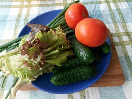 Hogyan kell elkészíteni a saláta friss uborka és paradicsom recept lépésről lépésre fotók