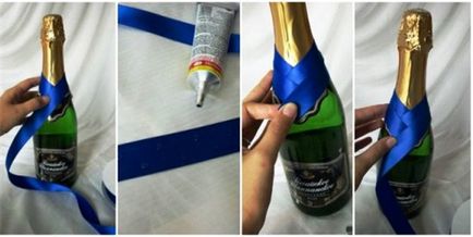 Cum să decorați șampania cu propriile mâini cu panglici din satin, polimer de argilă
