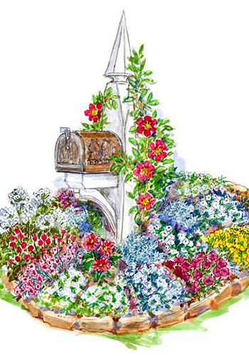Paturi de flori rotunde în casa de țară de plante perene, casa frumoasa si gradina