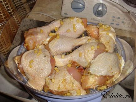 Csirke lábak és a combok egy dupla kazán - 191 kcal, recept fotó, finom, hasznos, könnyen