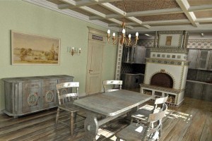 Bucătărie în stilul vechi al diferenței de stil rusesc, francez și american