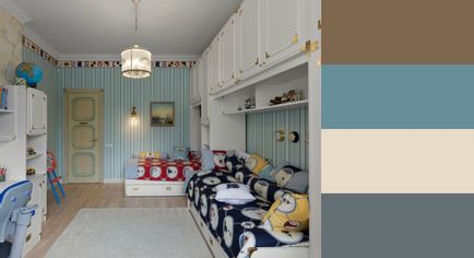 Combinația de culori în podeaua interioară (masă), tavan, pereți, mobilier