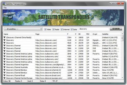 Супутникова база даних - програма satellite transponders