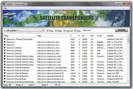 Satellite база данни - програма сателитни приемопредаватели