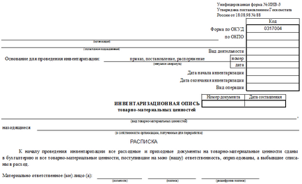 Уніфікована форма № інв-3 - бланк і зразок
