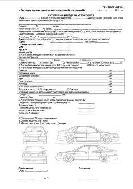 Акт прийому-передачі автомобіля (транспортного засобу водієві) зразок простий, бланк, реквізити