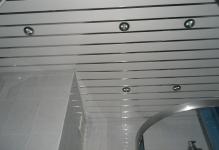 Cum să faci un tavan fals din panouri din PVC cu mâna ta, o fotografie cu balamale, într-o instalație de baie