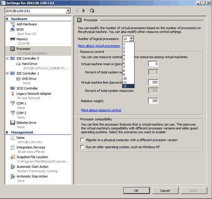 Cum de a elimina restricția în hyper-v la 4 procesoare logice în Windows Server 2008 r2, configurați