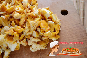 Fried chanterelles tejfölös egy serpenyőben recept egy fotó