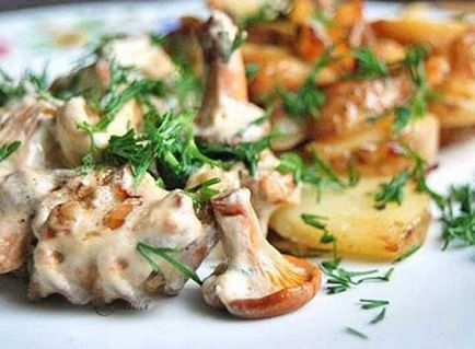 Fried chanterelles tejfölös egy serpenyőben recept fotó (recept) Fried chanterelles tejfölös egy serpenyőben recept egy fotó