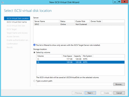 Configurarea depozitului iscsi în serverul Windows 2012