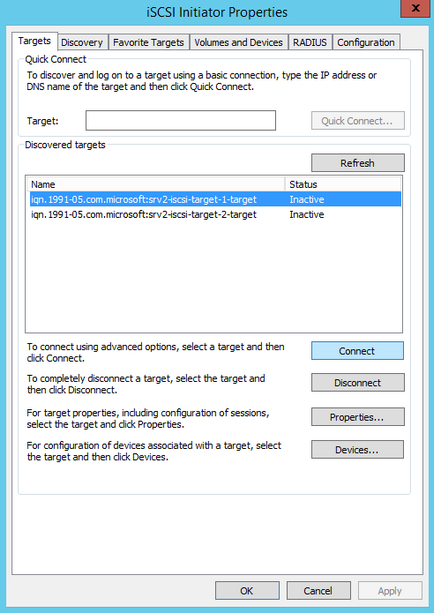 Configurarea depozitului iscsi în serverul Windows 2012