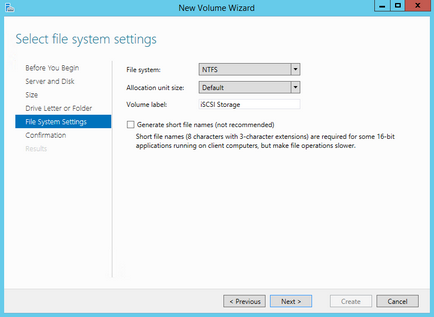 Configurarea depozitului iscsi în serverul Windows 2012