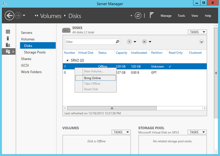 Configurarea depozitului iscsi în serverul Windows 2012