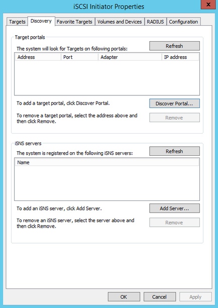 Configurarea depozitului iscsi în serverul Windows 2012