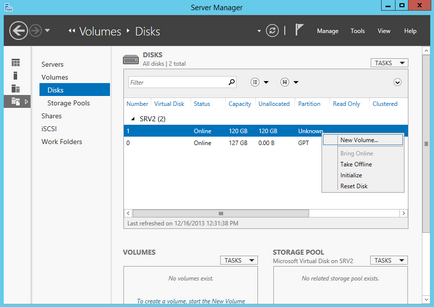 Configurarea depozitului iscsi în serverul Windows 2012