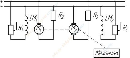 Робота двох електродвигунів на один вал - help for engineer, Схема, принцип дії, формули і