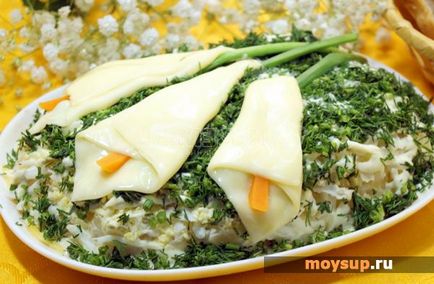 Saláta sajttal „Callas” - egy lépésről lépésre recept, ékszerek (saláta) Saláta sajttal „Callas” - lépésről lépésre recept, dekoráció