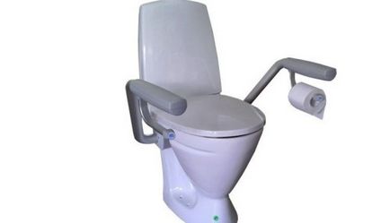 Toaletă pentru persoane cu dizabilități cu mânere și curele