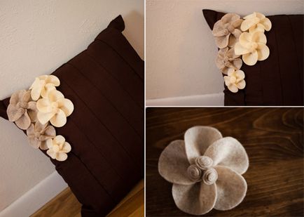 Декор диванної подушки квітами з фетру
