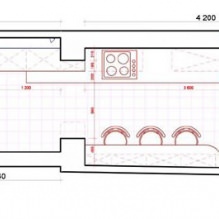Proiectarea unei bucătării lungi înguste, cu un balcon