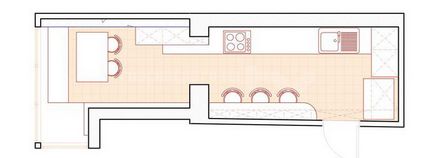 Proiectarea unei bucătării lungi înguste, cu un balcon