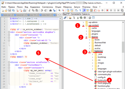 Accesul FTP la fișierele site-ului din editorul Notepad