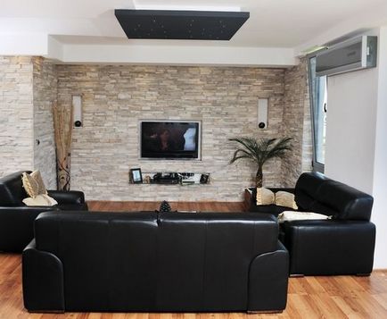 Camera de zi cu TV pe perete sau în designul colț al interiorului