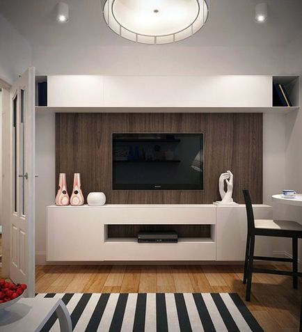 Camera de zi cu TV pe perete sau în designul colț al interiorului