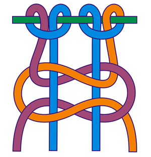 Квадратний вузол (плоский) замочком справа - азбука макраме