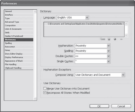 Beállítások helyesírás-ellenőrző - Adobe InDesign CS3