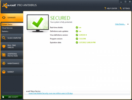 Actualizarea antivirusului gratuit antivirus avast!