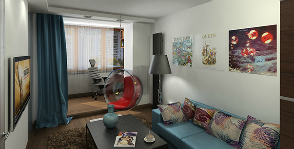Оригінальний інтер'єр 3d для 2-кімнатної квартири-студії