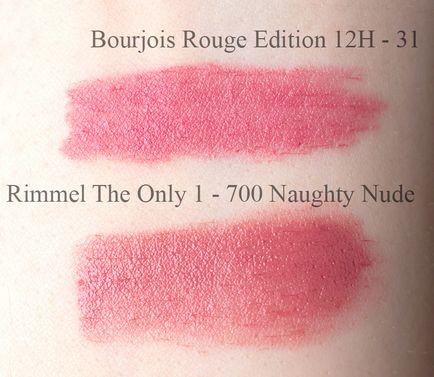 Такий різний нюд помади bourjois rouge edition 12h - 31, rimmel - the only 1 - 700 naughty nude