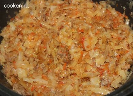 Тушкована капуста з м'ясом свинини і помідорами - рецепт з фото