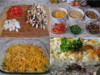 Caserola cu orez, pui, ciuperci și legume