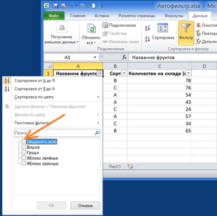 AutoFilter în Excel 2010