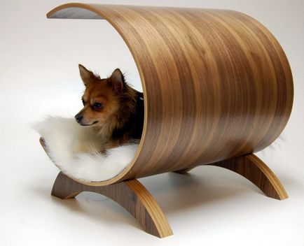 Mobilier de designer pentru câini, precum și boluri elegante pentru câini pe un suport